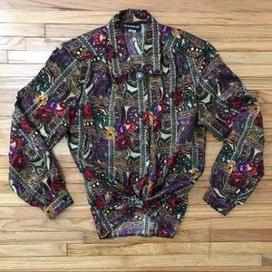 Vintage Floral Paisley Plaid Button-down Blouse